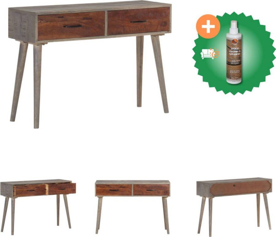 VidaXL Wandtafel 110x35x75 cm massief ruw mangohout grijs Tafel Inclusief Houtreiniger en verfrisser