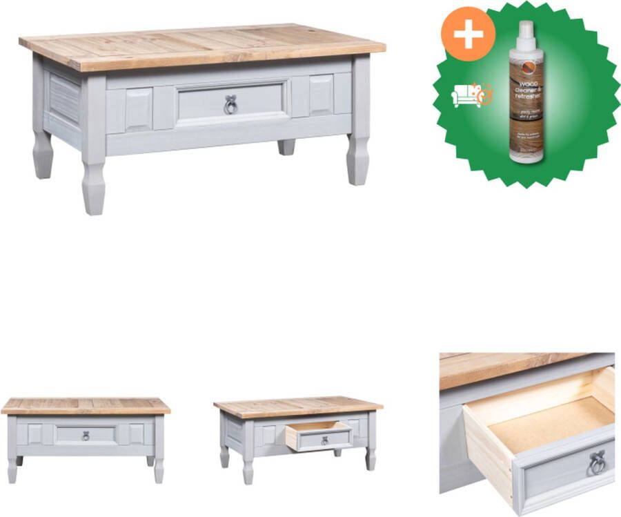 VidaXL Salontafel 100x60x45 cm Mexicaans grenenhout Corona-stijl grijs Tafel Inclusief Houtreiniger en verfrisser