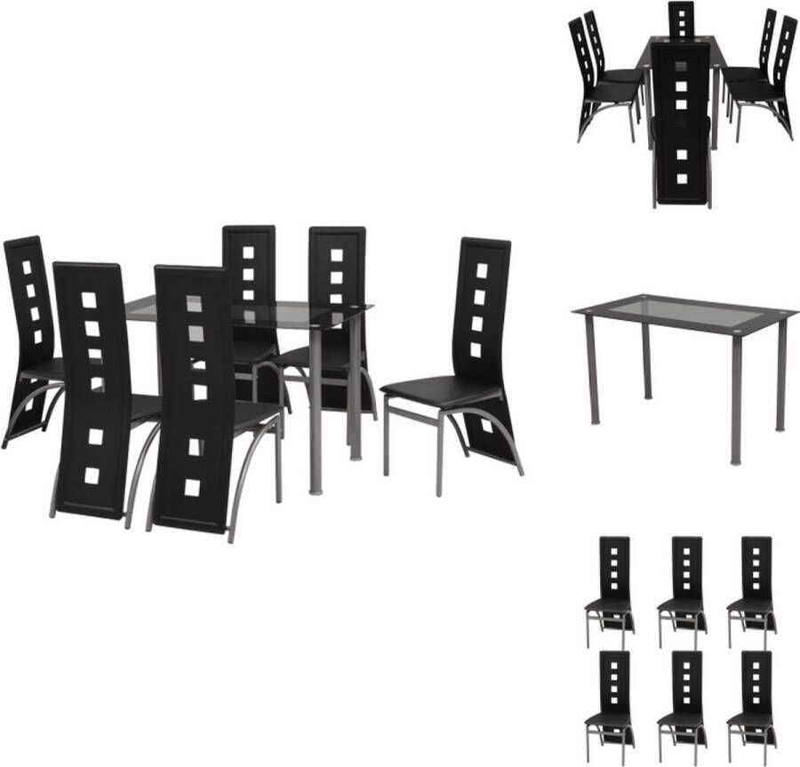 VidaXL Eetkamertafel En Eetkamerstoel Eetkamertafels En Eetkamerstoelen Eetkamer Set Keukentafel Eetkamerset zwart 7-delig