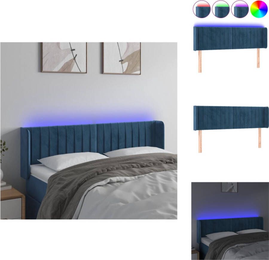VidaXL Donkerblauw LED Hoofdbord 147x16x78 88 cm Zacht fluweel Kleurrijke LED-verlichting Verstelbare hoogte Bedonderdeel