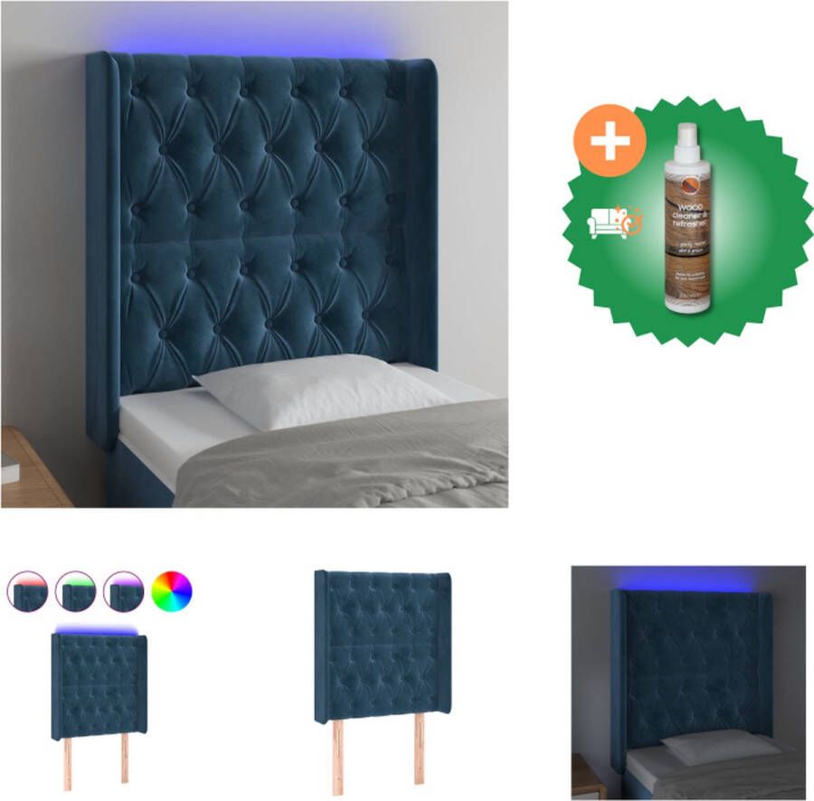 VidaXL Donkerblauw LED Hoofdbord 83x16x118 128 cm Zacht fluweel Bedonderdeel Inclusief Houtreiniger en verfrisser