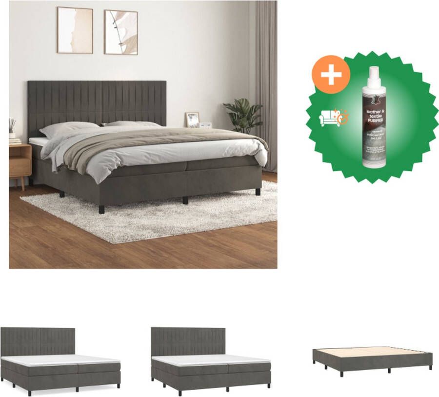 VidaXL Donkergrijs Boxspringbed 203x200x118 128 cm Fluweel Verstelbaar hoofdbord Pocketvering matras Middelharde ondersteuning Huidvriendelijk topmatras Bed Inclusief Reiniger