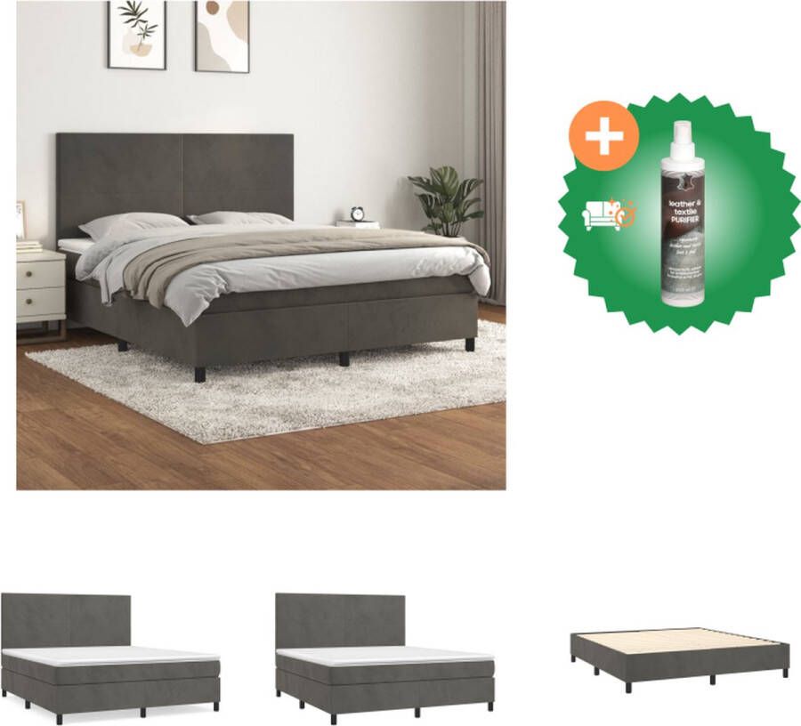 VidaXL Donkergrijs Stof Boxspringbed 203x160x118 128 cm Zacht Fluweel Hoogte verstelbaar hoofdbord Pocketvering matras Middelharde ondersteuning Huidvriendelijk topmatras Bed Inclusief Reiniger