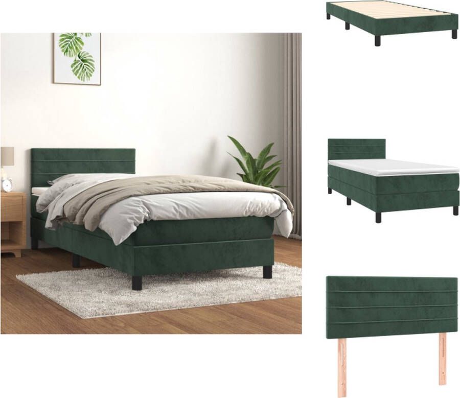 VidaXL Boxspringbed Fluweel Pocketvering Middelhard Huidvriendelijk Donkergroen 203x100x78 88 cm Bed - Foto 3