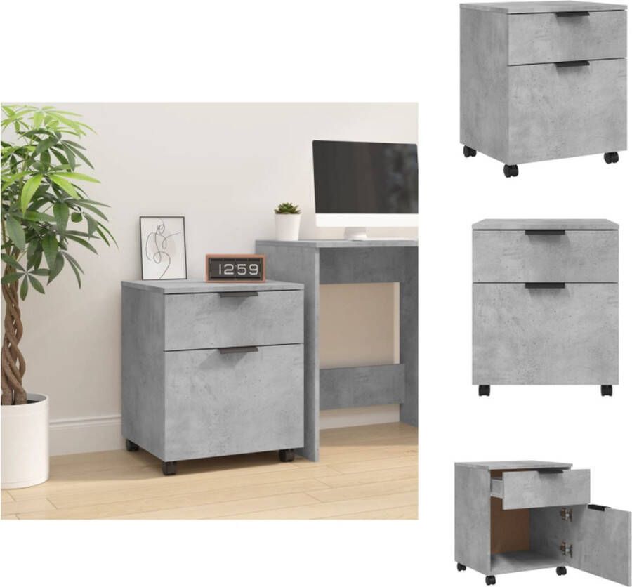 VidaXL Dossierkast Dossierkasten Opberg Kast Opbergkast Dossierkast verrijdbaar 45x38x54 cm bewerkt hout betongrijs - Foto 2