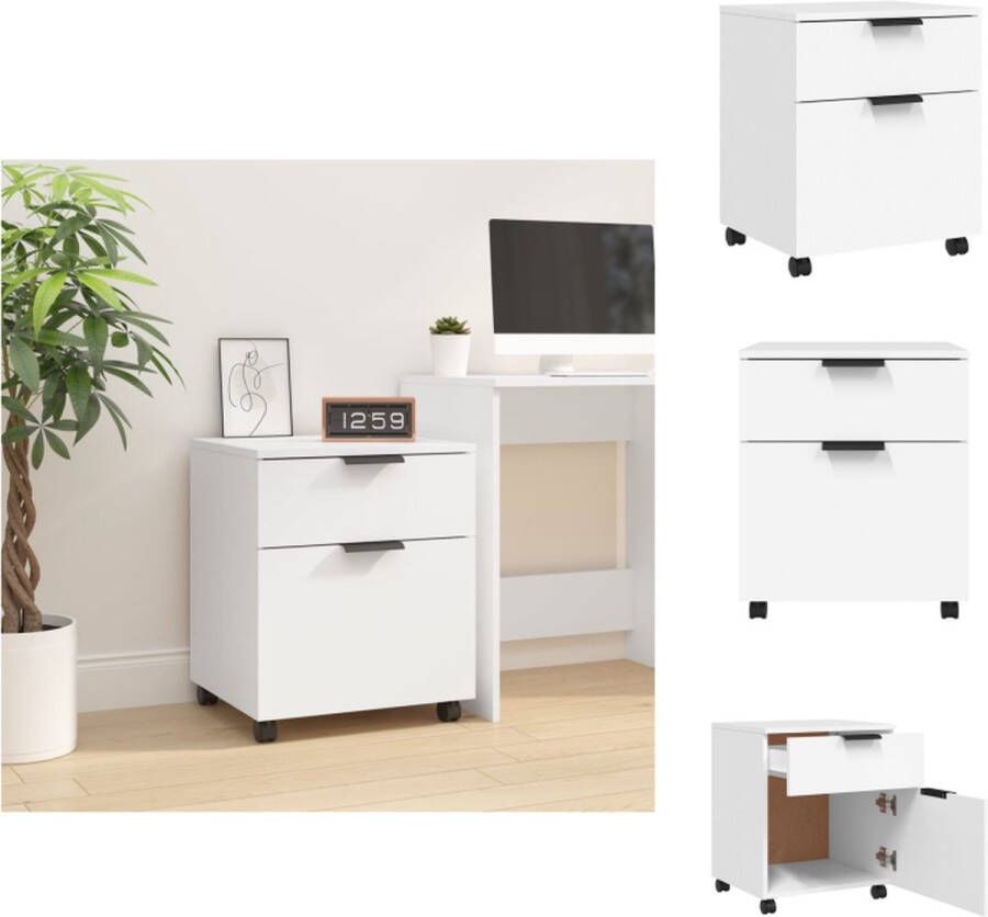 VidaXL Dossierkast Dossierkasten Opberg Kast Opbergkast Dossierkast verrijdbaar 45x38x54 cm bewerkt hout wit - Foto 2