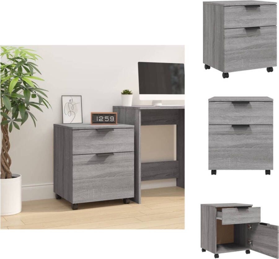 VidaXL Dossierkast Dossierkasten Opberg Kast Opbergkast Dossierkast verrijdbaar 45x38x54 cm bewerkt hout grijs sonoma - Foto 2