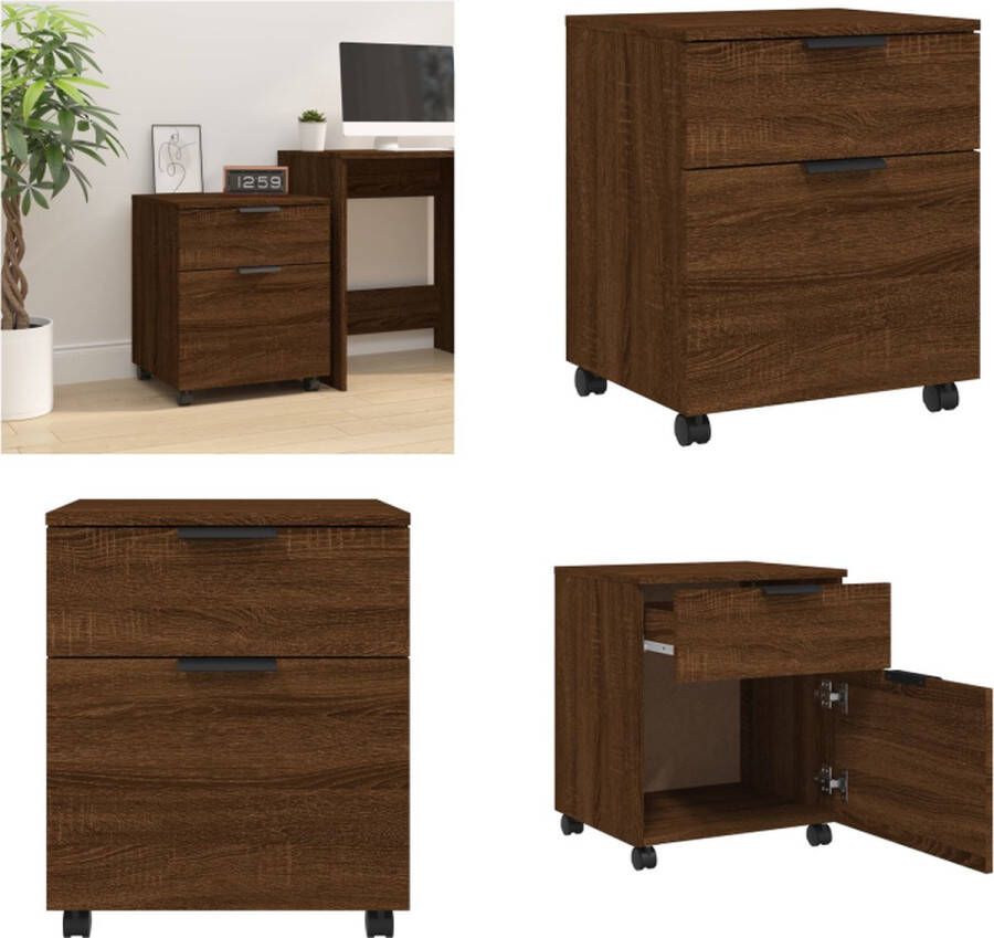 VidaXL Dossierkast verrijdbaar 45x38x54 cm bewerkt hout bruineiken Dossierkast Dossierkasten Opberg Kast Opbergkast