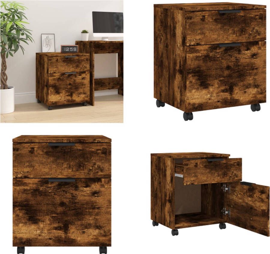 VidaXL Dossierkast verrijdbaar 45x38x54 cm bewerkt hout gerookt eiken Dossierkast Dossierkasten Opberg Kast Opbergkast