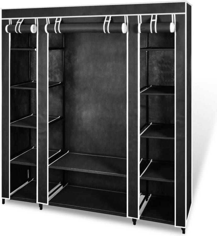 VidaXL Kast Kasten Kledingkast Kledingkasten Kledingkast met vakken en stangen 45x150x176 cm stof zwart - Foto 2