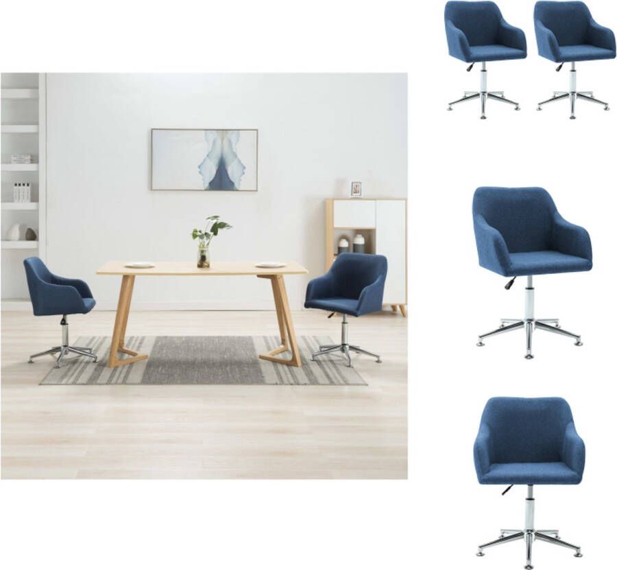 VidaXL Draaibare Eetkamerstoel Blauw 55 x 53 x (78 92) cm Max 110 kg draagvermogen Set van 2 stoelen Eetkamerstoel