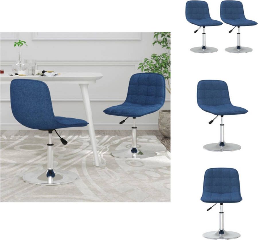 vidaXL Draaibare Eetkamerstoelen Blauw 42.5 x 45 x (65 79.5) cm Verchroomd Staal en Stof Eetkamerstoel