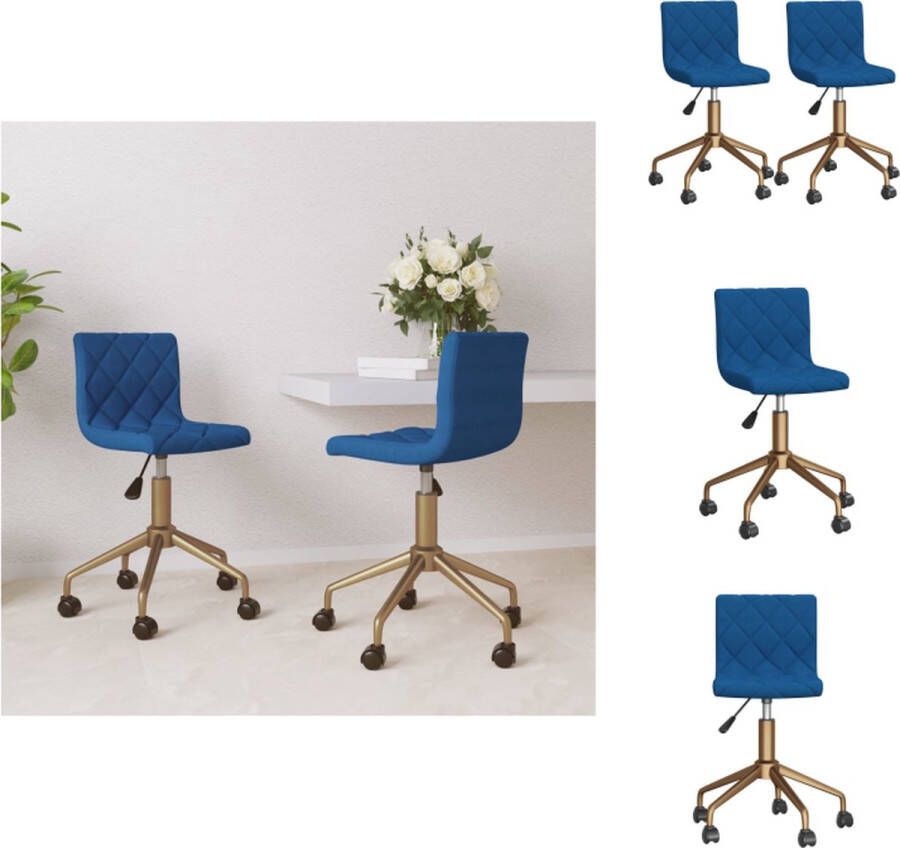 vidaXL Draaibare Eetkamerstoelen Blauw Fluweel Gepoedercoat Staal Verstelbaar Wieltjes 40 x 43 x (78.5 86.5) cm Set van 2 Eetkamerstoel