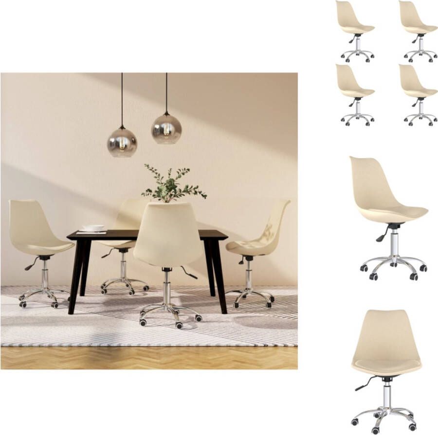 VidaXL Draaibare Eetkamerstoelen Crème 48 x 58 cm Trendy design Gasveermechanisme Eetkamerstoel - Foto 3