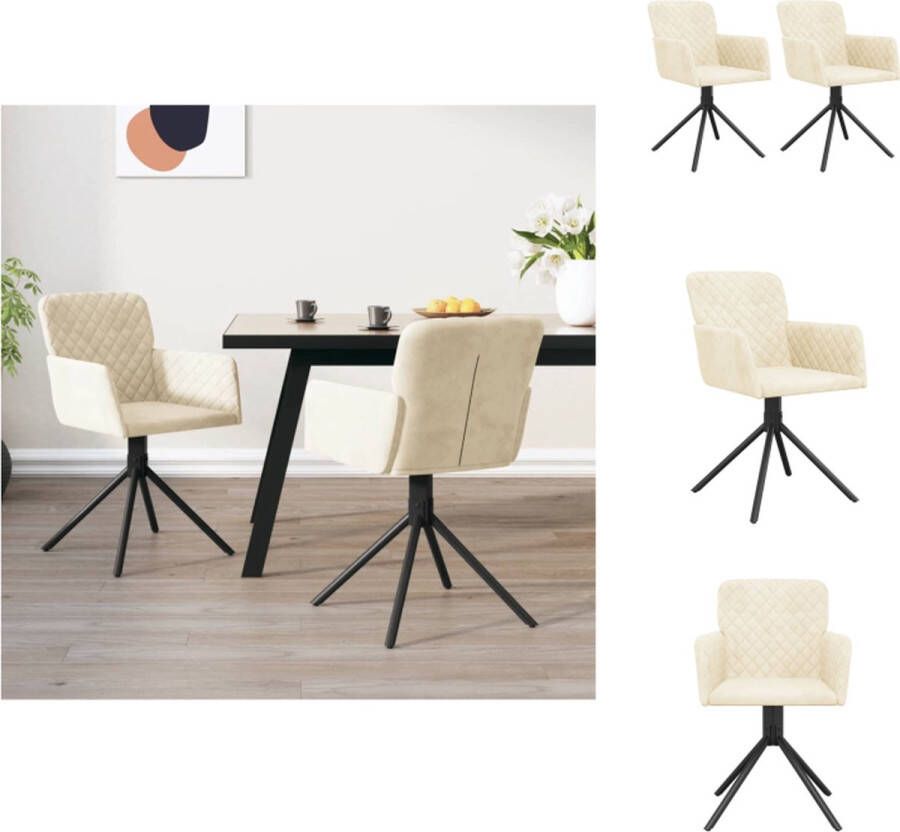 VidaXL Draaibare Eetkamerstoel Draaibare Eetkamerstoelen Eetkamerstoel Keukenstoel Eetkamerstoelen draaibaar 2 st fluweel crèmekleurig