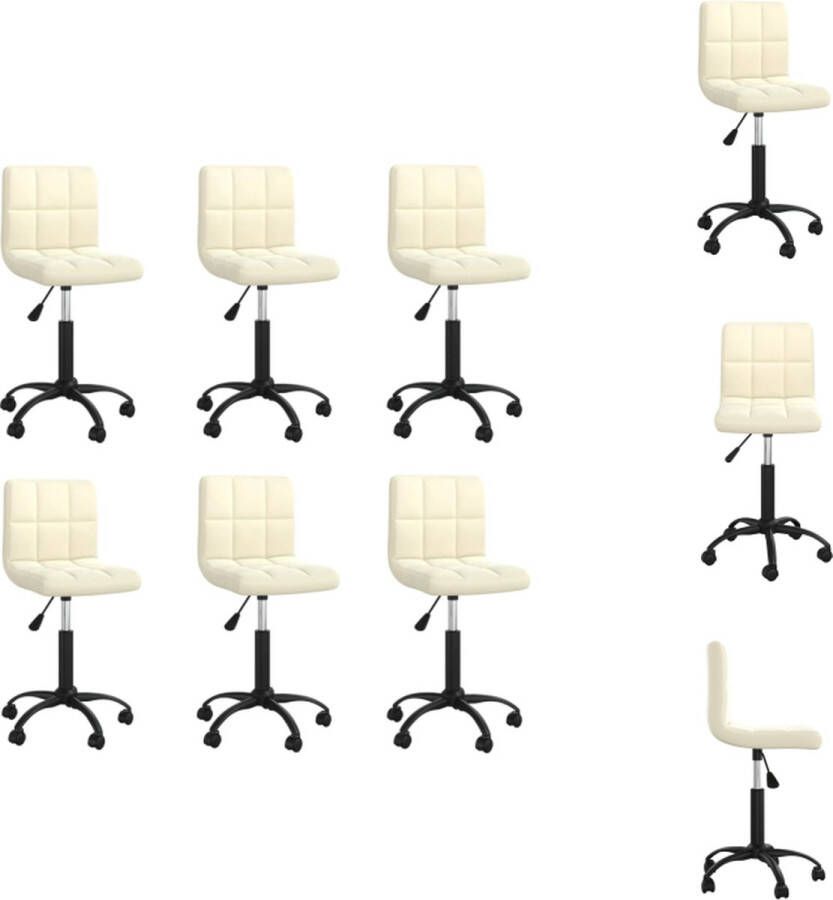 VidaXL Draaibare Eetkamerstoelen Fluweel 40 x 47 x (76 87.5) cm Crème 6 stuks Eetkamerstoel