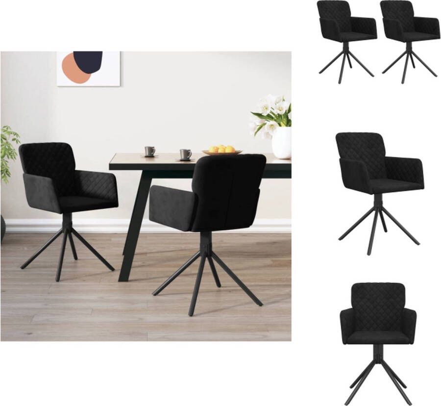 VidaXL Draaibare Eetkamerstoel Draaibare Eetkamerstoelen Eetkamerstoel Keukenstoel Eetkamerstoelen draaibaar 2 st fluweel zwart
