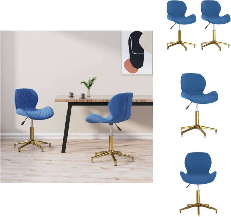 vidaXL Draaibare Eetkamerstoelen Fluweel Blauw Goud 39 x 51 x (71.5 86.5) cm Gasveermechanisme Eetkamerstoel