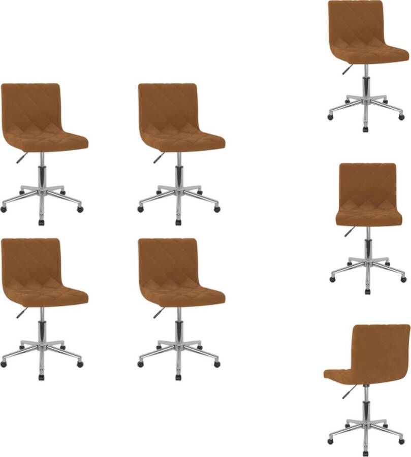 VidaXL Draaibare eetkamerstoelen Fluweel Bruin 40 x 43 x (76 87.5) cm Set van 4 Eetkamerstoel