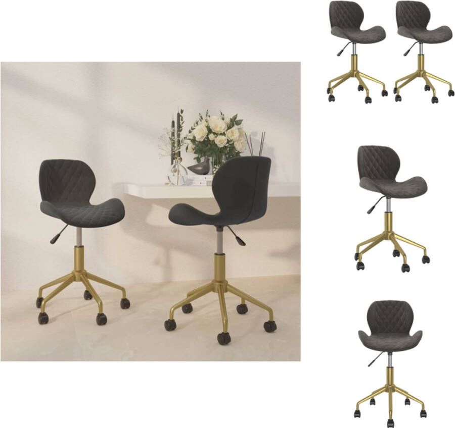 vidaXL Draaibare Eetkamerstoelen Fluweel Donkergrijs Goud 39 x 51 x (76.5-84.5) cm 2 stuks Eetkamerstoel