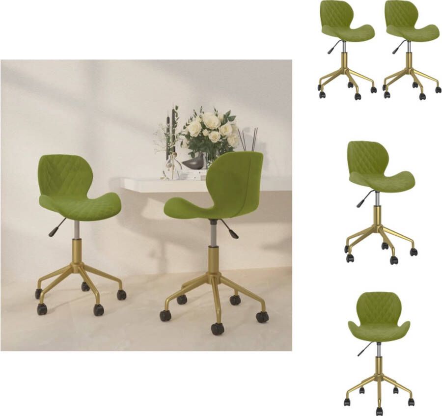 VidaXL Draaibare Eetkamerstoelen Fluweel Lichtgroen Goud staal 39 x 51 x (76.5 84.5) cm Eetkamerstoel