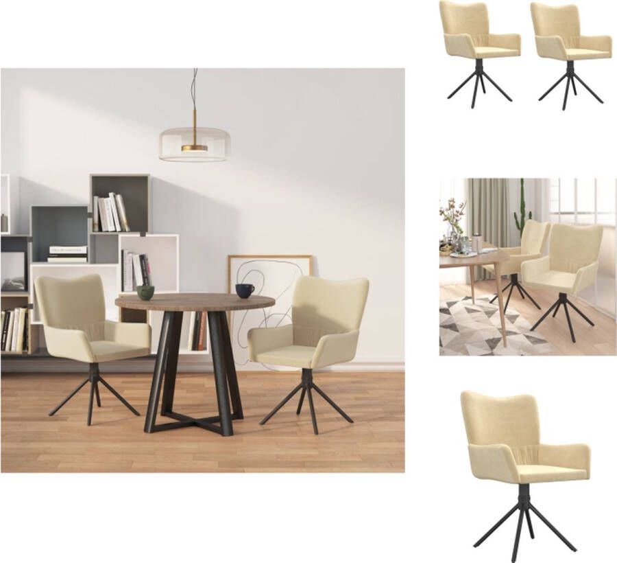 VidaXL Eetkamerstoel Eetkamerstoelen Eetstoel Stoel Eetkamerstoelen draaibaar 2 st fluweel crèmekleurig