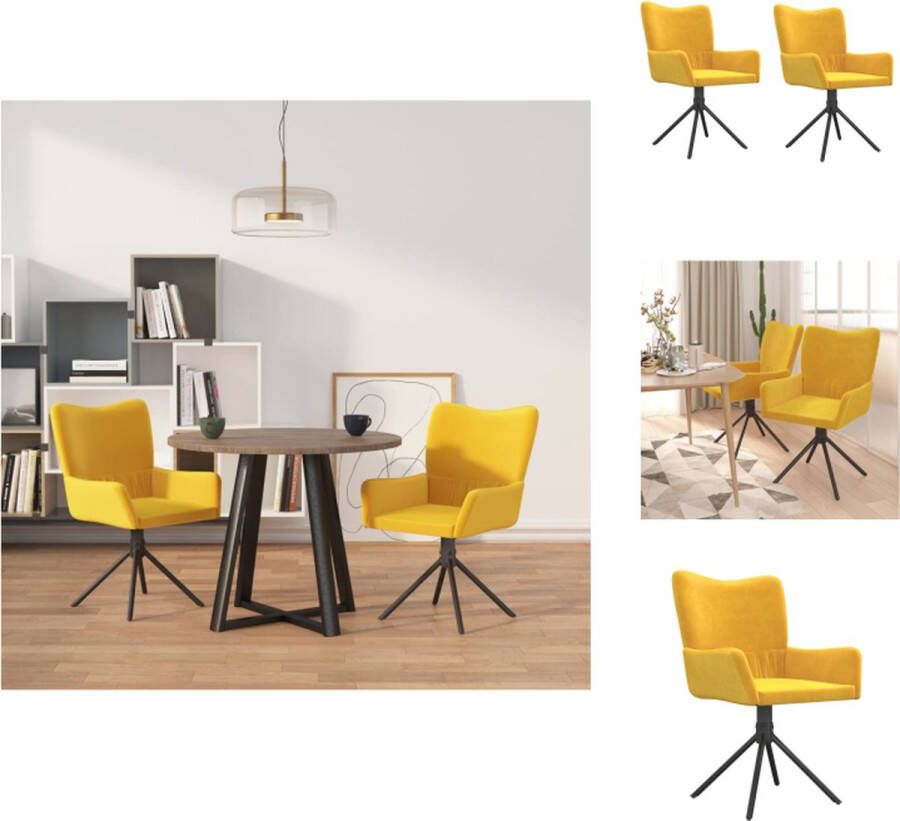 VidaXL Draaibare Eetkamerstoelen Geel Fluweel Stevig Frame Comfortabel Ergonomisch Afmetingen- 55x56x85.5cm 360 Graden Draaibaar Inclusief Montagehandleiding 2x stuks Eetkamerstoel