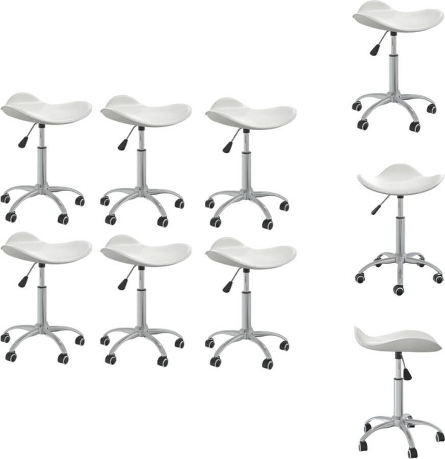 vidaXL Draaibare Eetkamerstoelen Kunstleer Wit 44 x 44 x (46-57) cm Set van 6 Eetkamerstoel