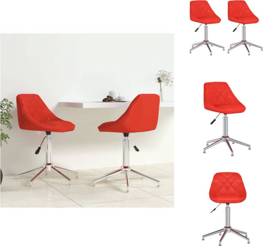 vidaXL Draaibare Eetkamerstoelen Rood 46 x 44 x (67 82.5) cm Verchroomd Staal Kunstleer Eetkamerstoel