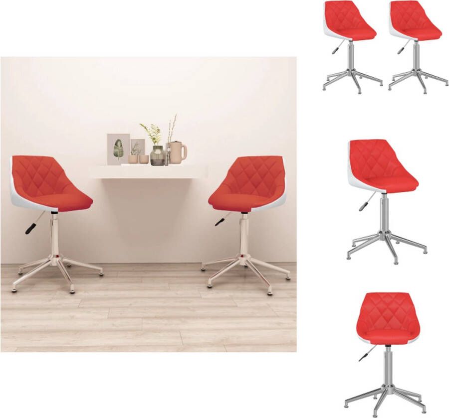 VidaXL Draaibare Eetkamerstoelen Rood Wit 46x44x(67-82.5)cm Verchroomd Staal en Kunstleer Eetkamerstoel