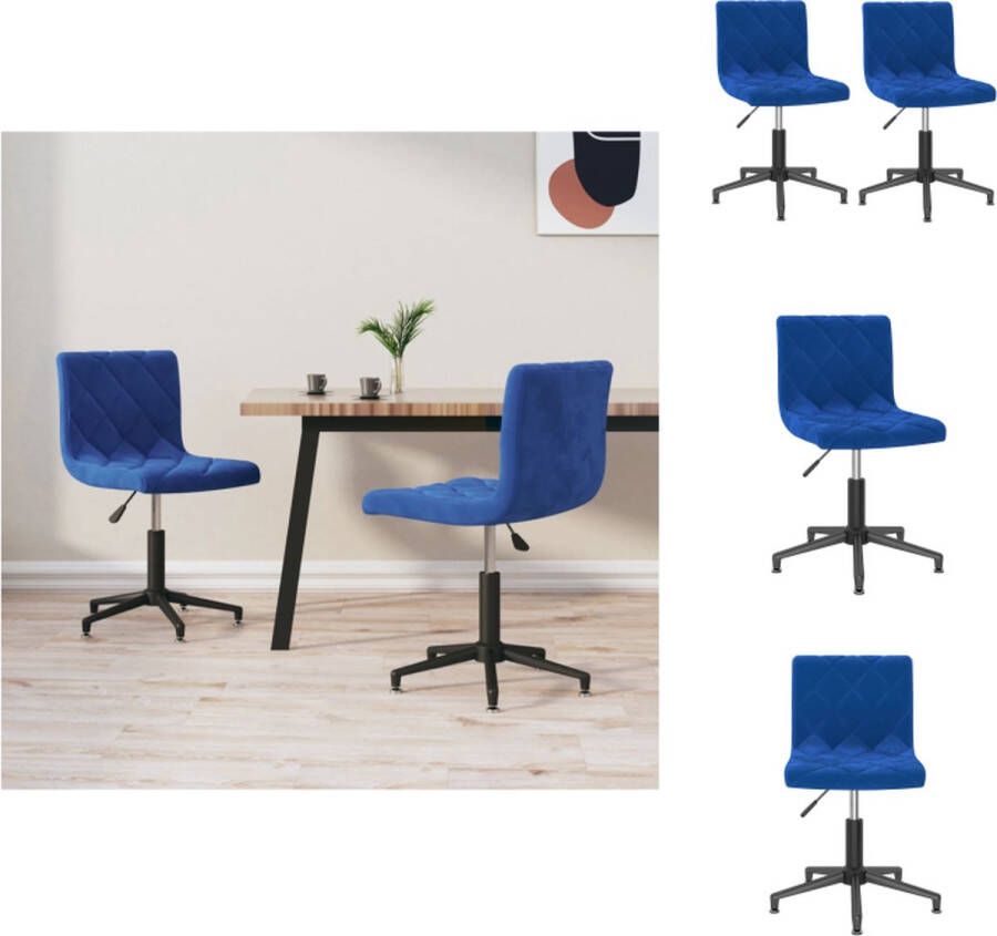VidaXL Draaibare Eetkamerstoelen Set van 2 Fluweel 40x43x(74.5-88.5) cm Blauw Zwart Eetkamerstoel
