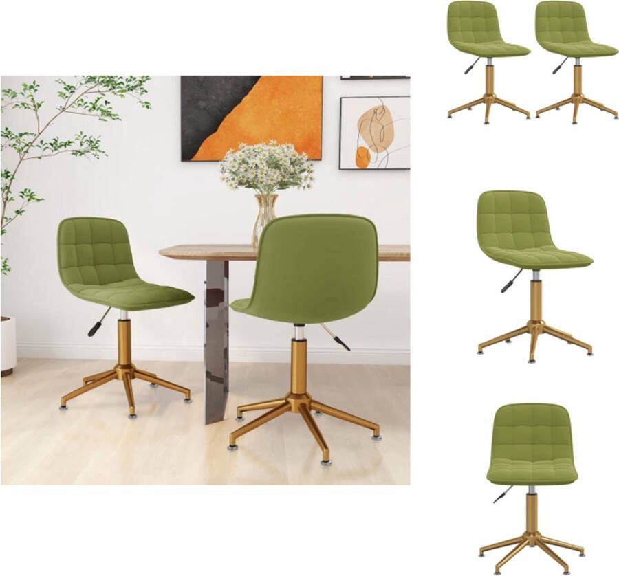 VidaXL Draaibare Eetkamerstoelen Set van 2 Fluweel Lichtgroen Goud Afm 42.5 x 45 x (68-82.5) cm Eetkamerstoel