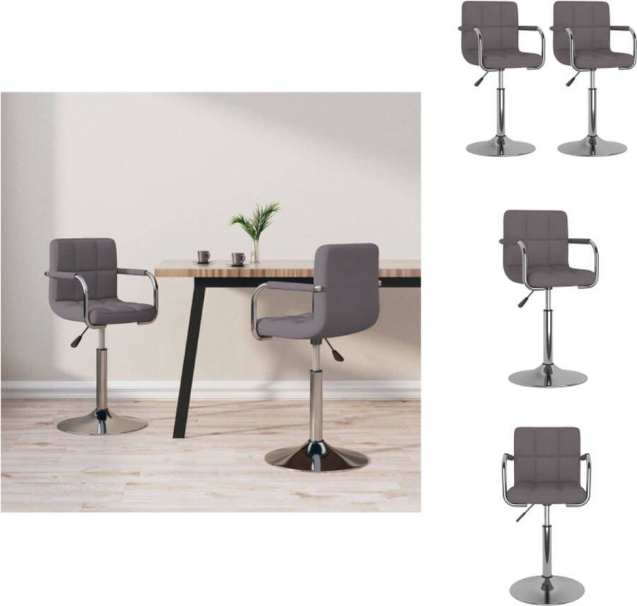 VidaXL Draaibare Eetkamerstoelen Taupe 48x47x71-85.5 cm Verchroomd Staal en Stof Gasveermechanisme In Hoogte Verstelbaar 360 Graden Draaibaar Eetkamerstoel