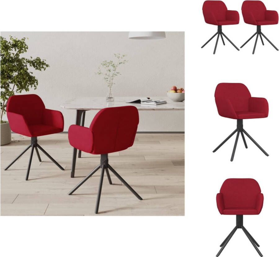 vidaXL Draaibare Eetkamerstoelen Wijnrood Fluweel 54 x 58.5 x 79.5 cm Ergonomisch Set van 2 Eetkamerstoel