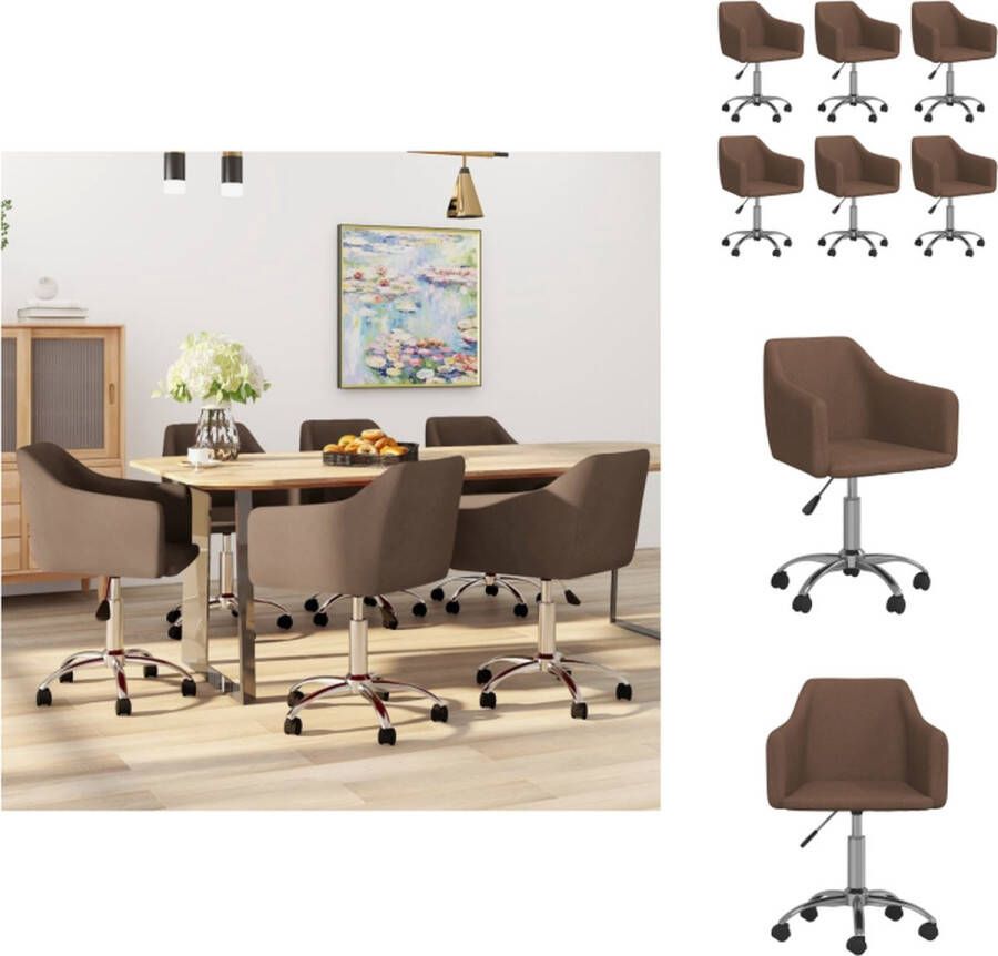VidaXL Draaibare eetstoelen bruin 54 x 50 cm Trendy design Hoog zitcomfort Verstelbare hoogte 360 graden draaibaar Met zwenkwielen 6 stuks Eetkamerstoel