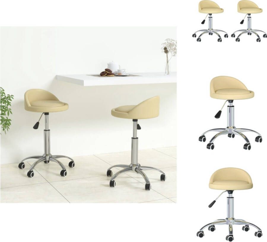 VidaXL Draaibare Eetstoelen Crème Kunstleer 36 x 38 x (50-62) cm Gasveermechanisme Verrijdbaar 2 stuks Eetkamerstoel