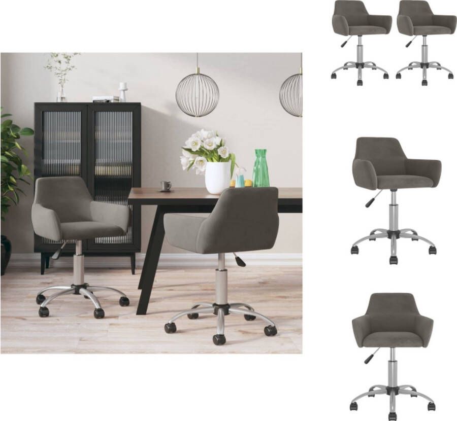 VidaXL Draaibare Eetstoelen Donkergrijs Fluweel 51 x 52 x (72-84) cm 360 graden draaibaar Eetkamerstoel