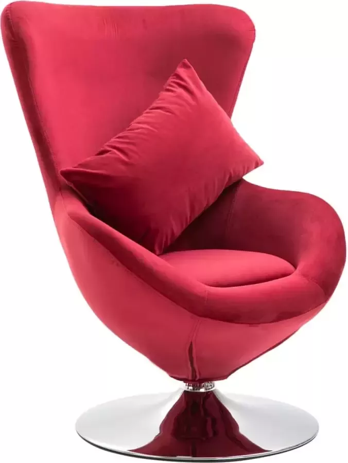 VidaXL Draaibare Egg Chair fauteuil met kussen rood fluweel