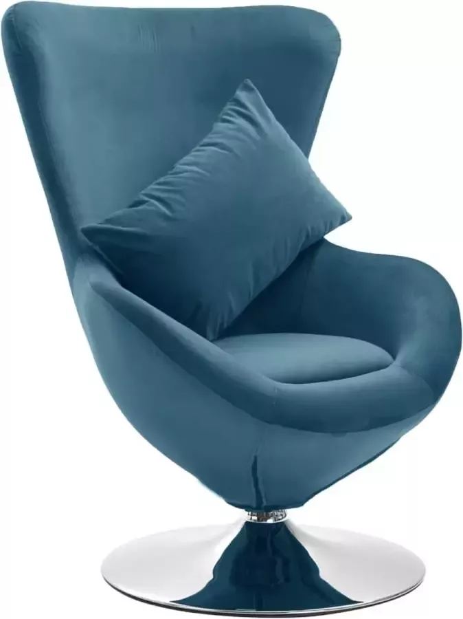 VidaXL Draaibare fauteuil Egg Chair met kussen blauw fluweel