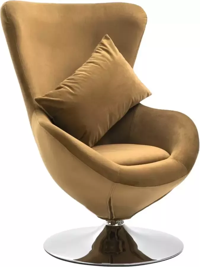 VidaXL Draaibare fauteuil Egg Chair met kussen bruin fluweel