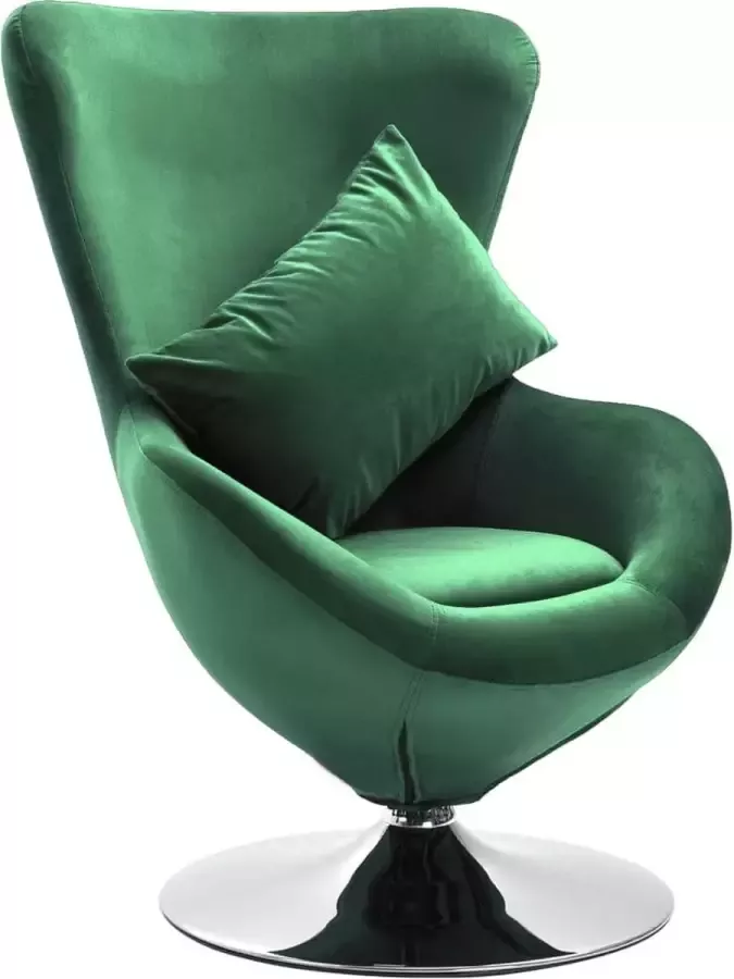 VidaXL Draaibare fauteuil Egg Chair met kussen donkergroen fluweel