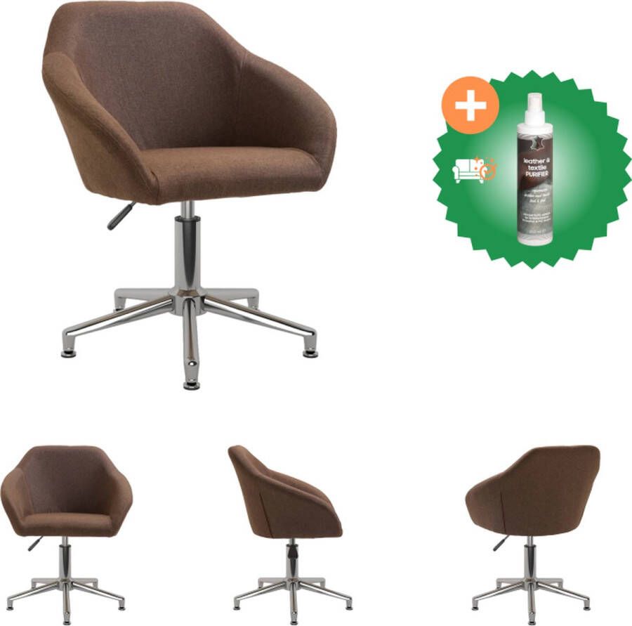 VidaXL Draaibare Kantoorstoel Bruin 63 x 56 x (76-88) cm Stof Beukenhout Metaal Bureaustoel Inclusief Reiniger