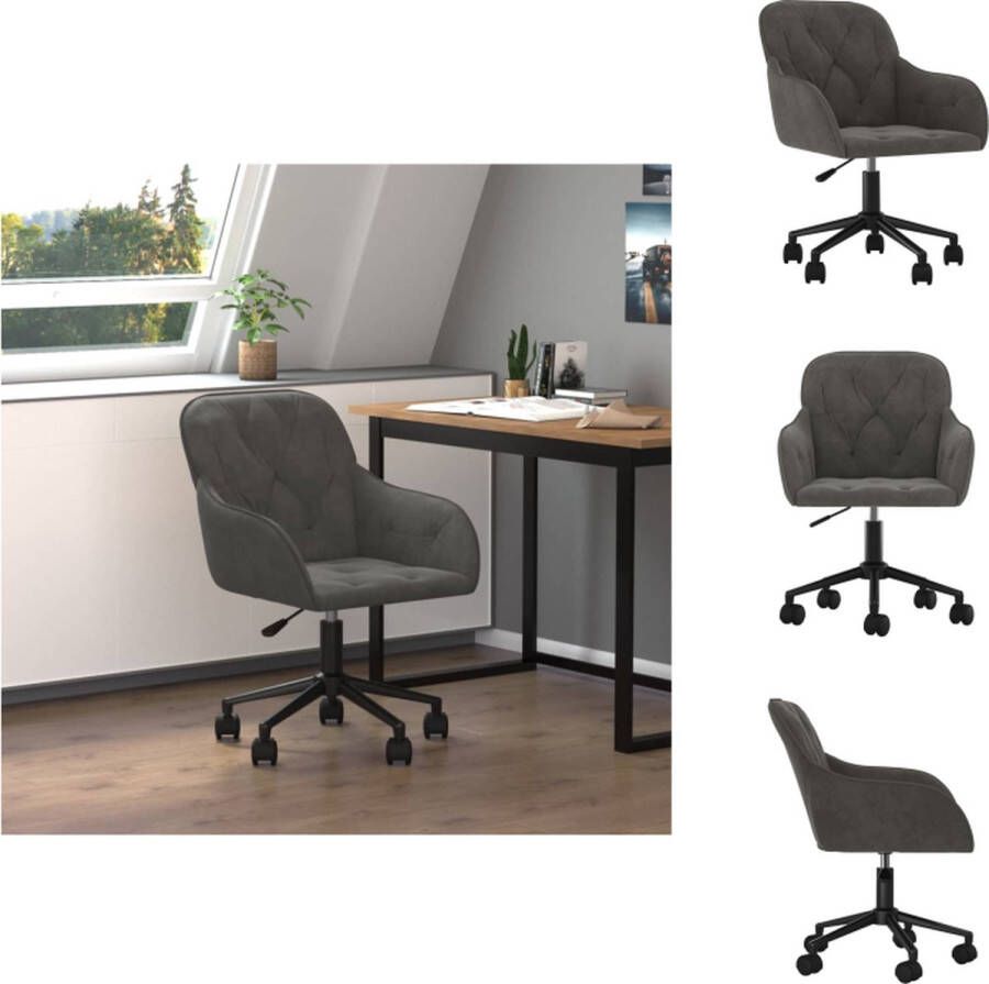 VidaXL Bureaustoel Bureaustoelen Stoel Kantoorstoel draaibaar fluweel donkergrijs