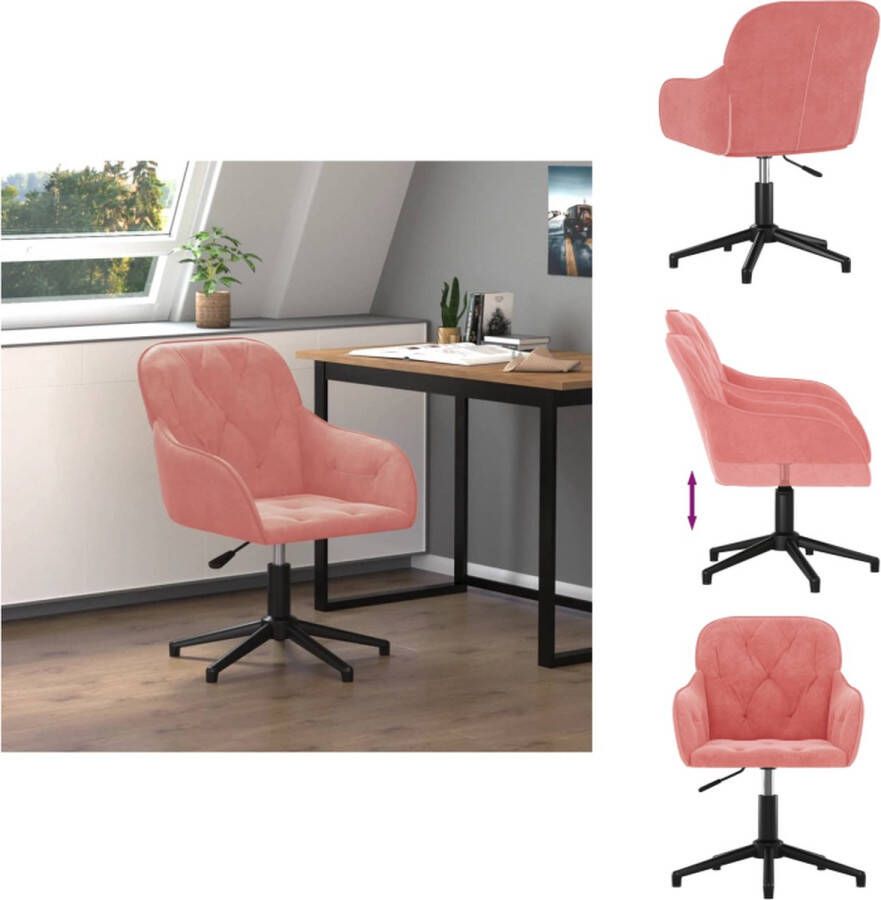 VidaXL Draaibare Kantoorstoel Fluweel Roze 56 x 61.5 x (72 80) cm 360 graden draaibaar Montage vereist Bureaustoel - Foto 2