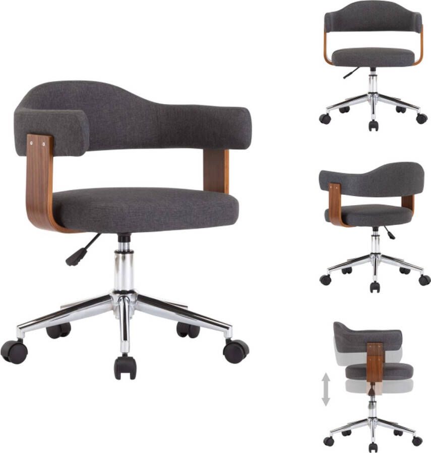 VidaXL Kantoorstoel Kantoorstoelen Stoel Stoelen Kantoorstoel draaibaar gebogen hout en stof grijs