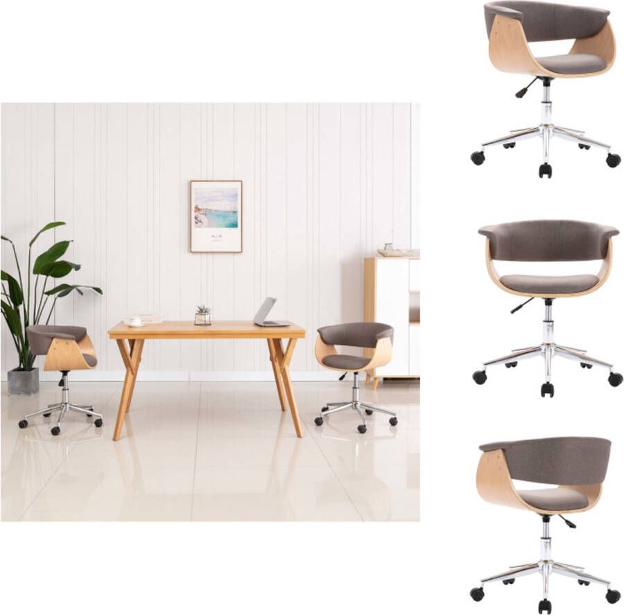 VidaXL Kantoorstoel Kantoorstoelen Stoel Stoelen Kantoorstoel draaibaar gebogen hout en stof taupe
