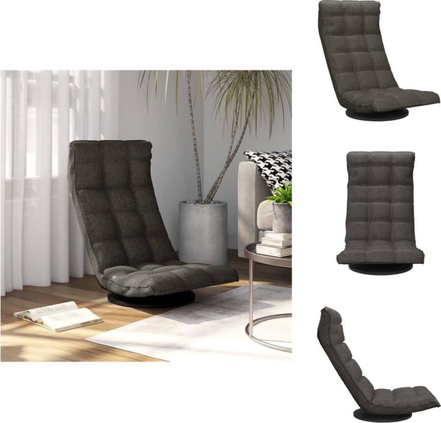 vidaXL Draaibare Vloerstoel Donkergrijs 90 x 54 x 80 cm Verstelbaar Inklapbaar Stoffen bekleding en metalen frame Zitcomfort Chaise longue