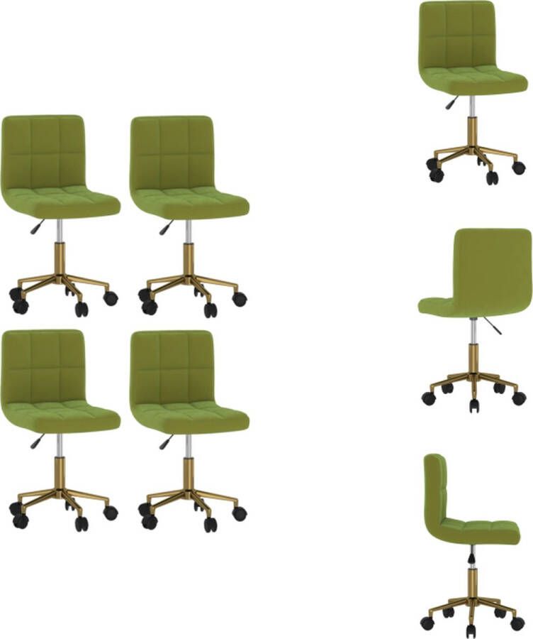 VidaXL Draaistoelen Eetkamerstoelen Lichtgroen Fluweel Verstelbare Zithoogte 40x47x76-87.5 cm Inclusief Zwenkwielen 4 stuks Eetkamerstoel