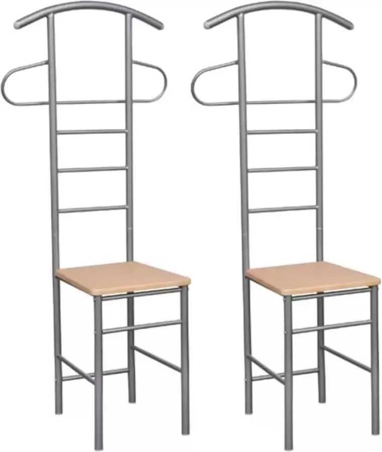 VidaXL Dressboy 2 stuks Metaal & Hout Zilver & Bruin 52 x 40 x 120 cm (B x D x H)