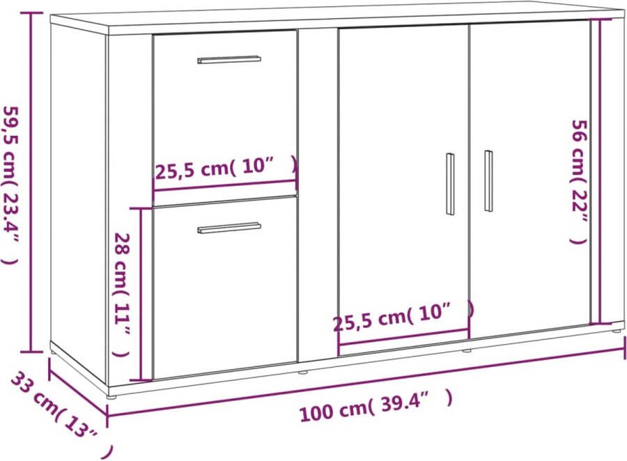 VidaXL -Dressoir-100x33x59 5-cm-bewerkt-hout-bruineikenkleurig - Foto 5